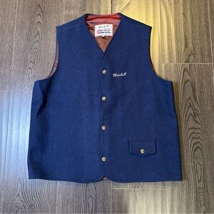 Vintage Mitchell Work Corp Wool Vest Men’s Sz M Button Snap Front Navy Workwear
